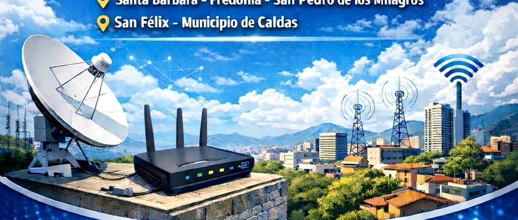 Antena satelital y router para internet rural